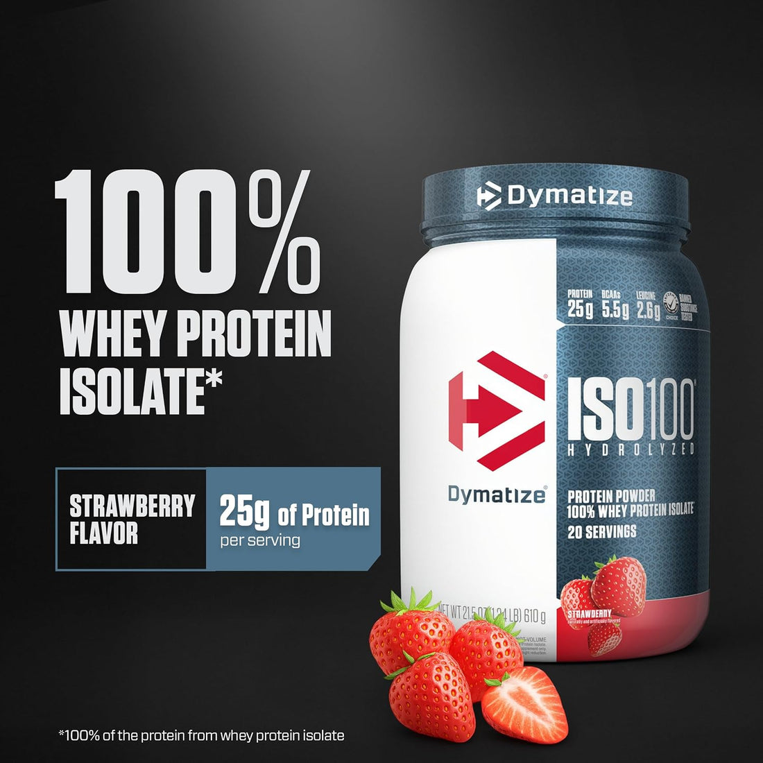 Dymatize ISO100 Whey Protein Powder Isolate, Strawberry