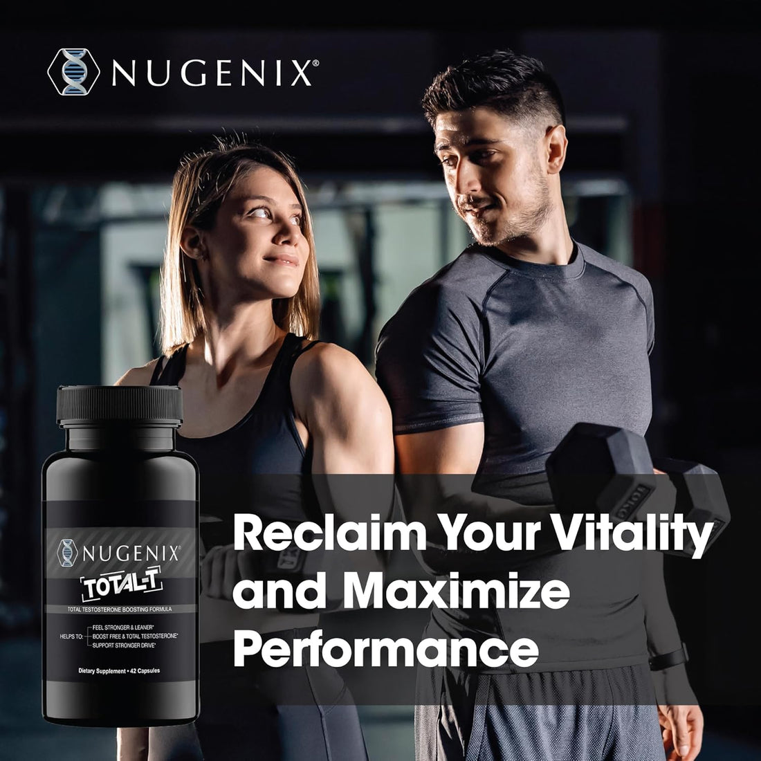 Nugenix Total-T, Free and Total Testosterone Booster Supplement for Men, 90 Count
